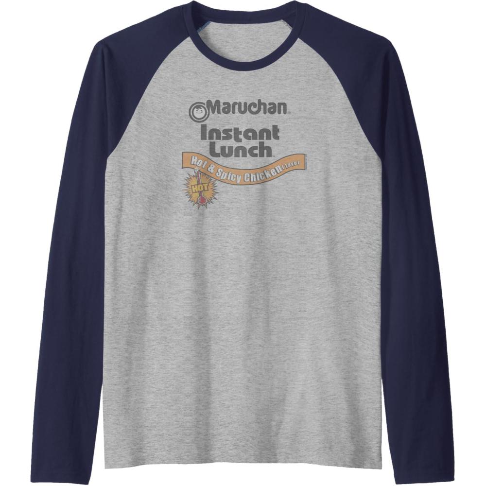 image:imageMaruchan Instant Lunch Hot amp Spicy Chicken Flavor Logo Raglan Baseball TeeNavy BlueAthletic Heather