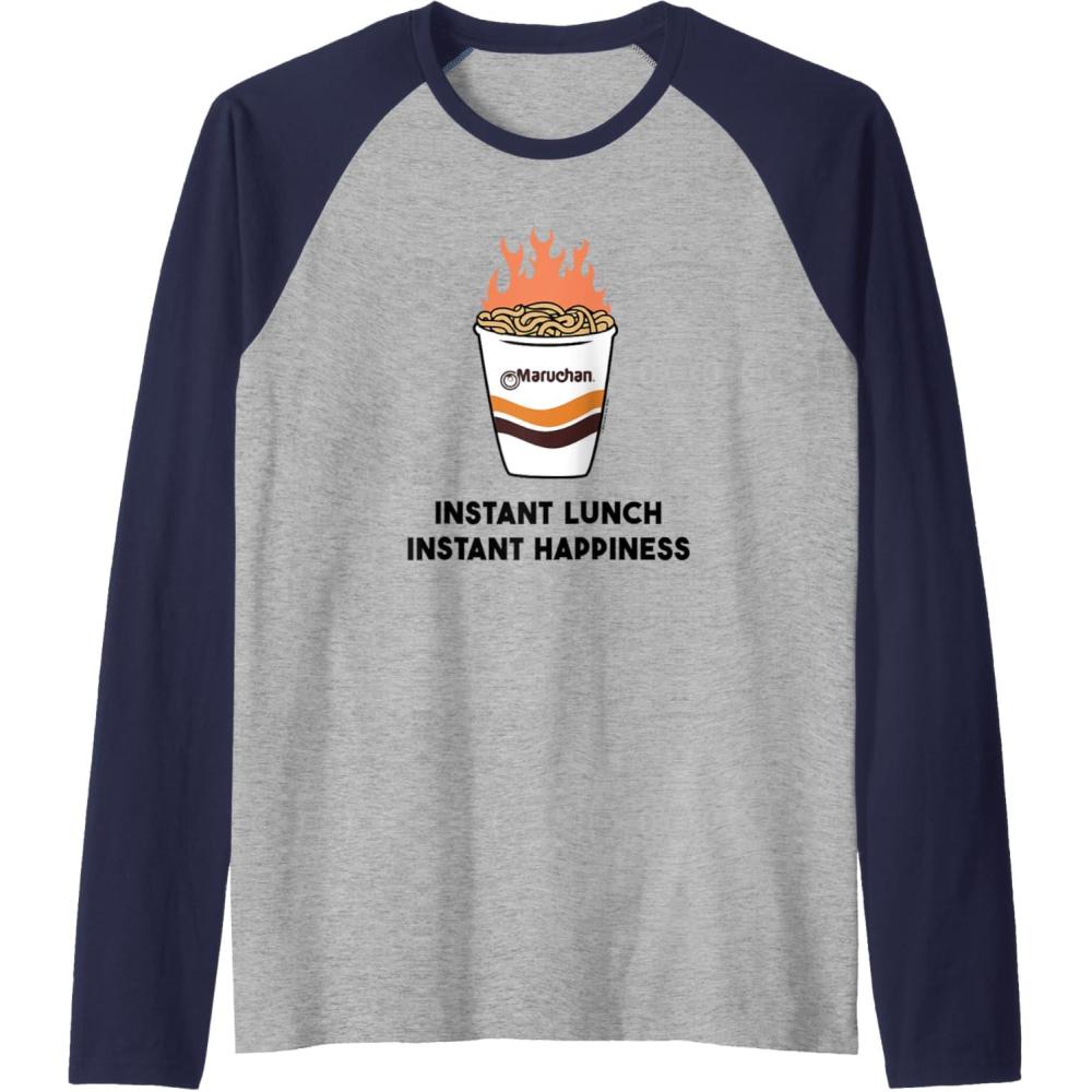 image:imageMaruchan Instant Lunch Instant Happiness Fiery Noodles Raglan Baseball TeeNavy BlueAthletic Heather