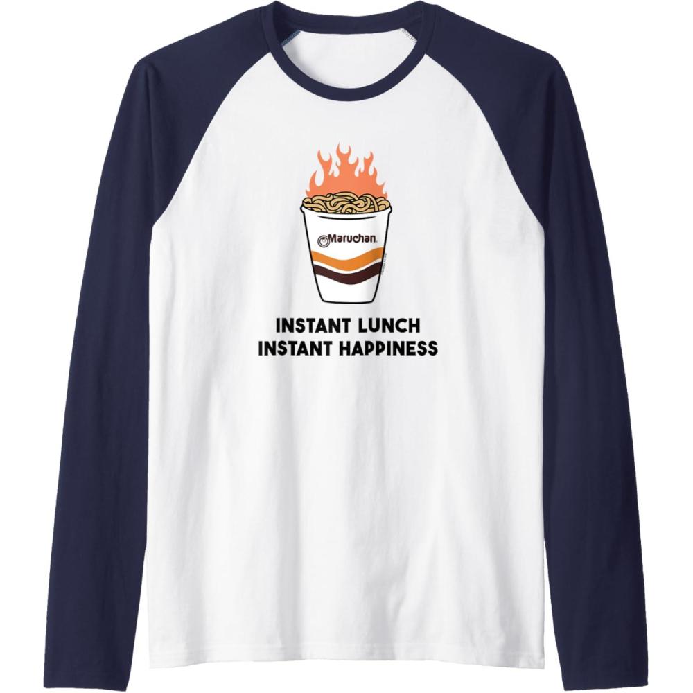 image:imageMaruchan Instant Lunch Instant Happiness Fiery Noodles Raglan Baseball TeeNavy BlueWhite