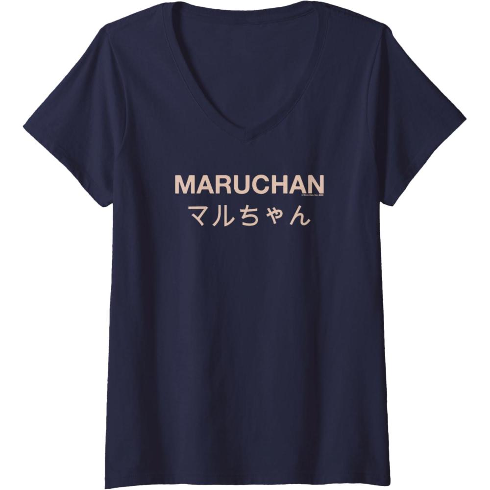 image:imageMaruchan Instant Lunch Japanese Font Elegant Text VNeck TShirtNavy Blue