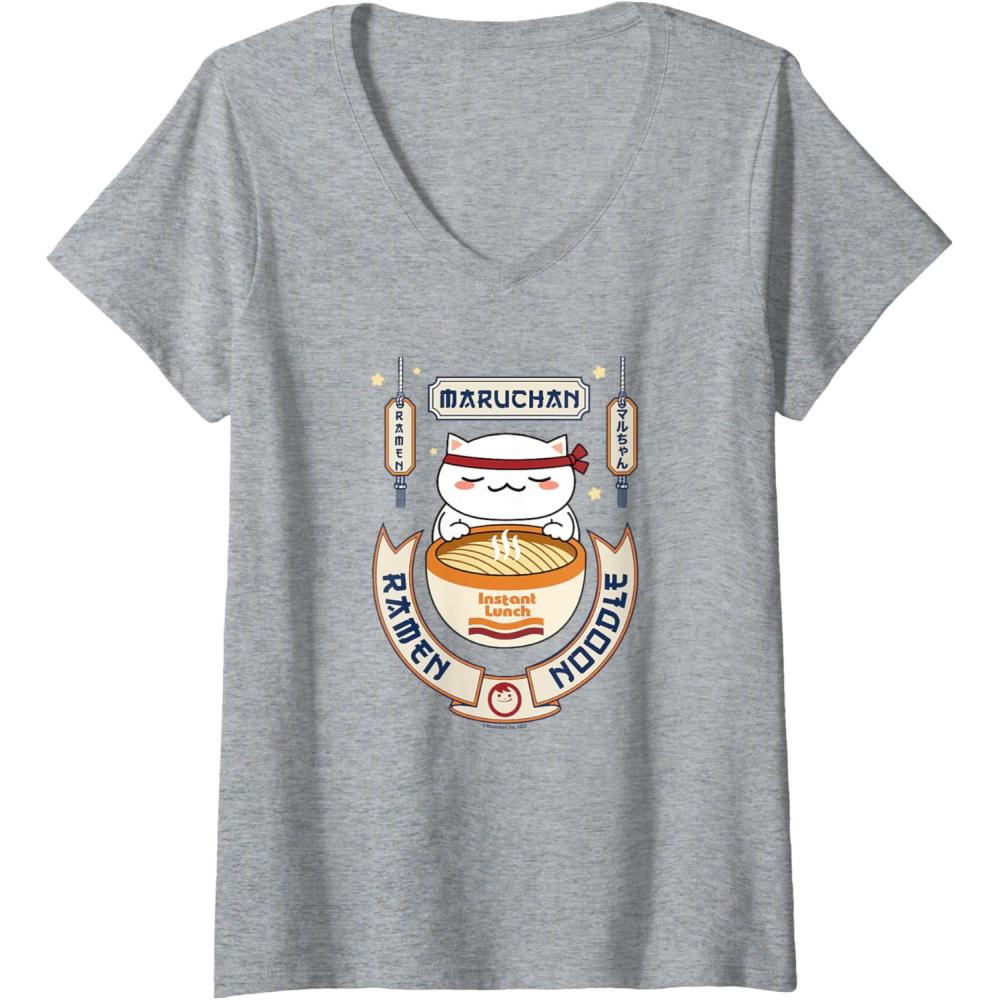image:imageMaruchan Instant Lunch Kawaii Cat Ramen Noodle Bowl VNeck TShirtHeather Grey