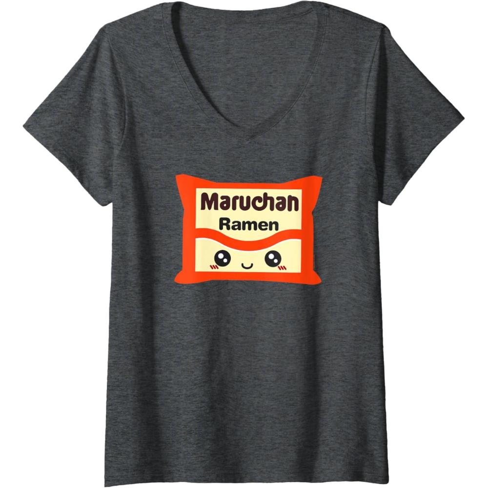 image:imageMaruchan Instant Lunch Kawaii Cute Package Logo VNeck TShirtDark Heather Grey