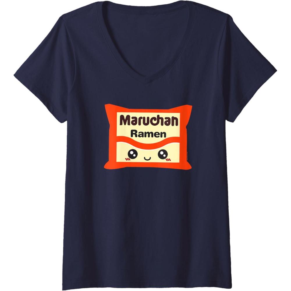 image:imageMaruchan Instant Lunch Kawaii Cute Package Logo VNeck TShirtNavy Blue