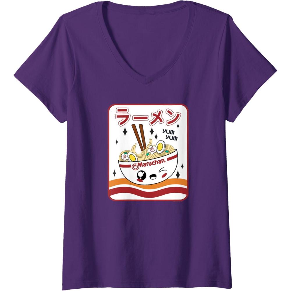 image:imageMaruchan Instant Lunch Kawaii Katakana Ramen Bowl Portrait VNeck TShirtPurple
