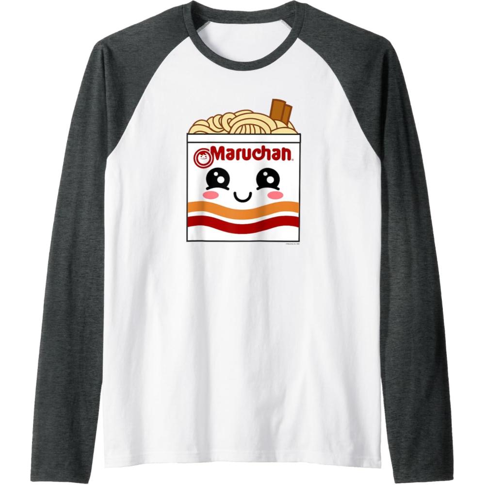 image:imageMaruchan Instant Lunch Kawaii Ramen Cup Logo Raglan Baseball TeeDark Heather GreyWhite