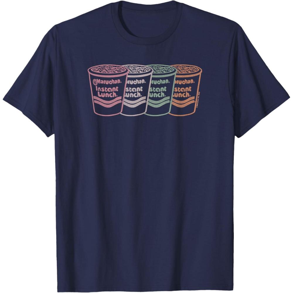 image:imageMaruchan Instant Lunch Multi Cups Colorful Line Art TShirtNavy Blue