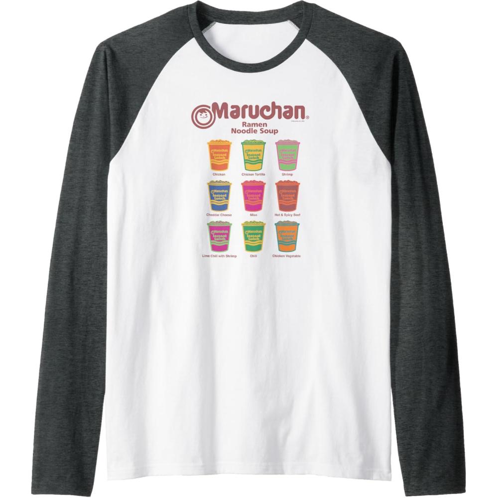 image:imageMaruchan Instant Lunch Noodle Cup Flavors Colour Pop Raglan Baseball TeeDark Heather GreyWhite