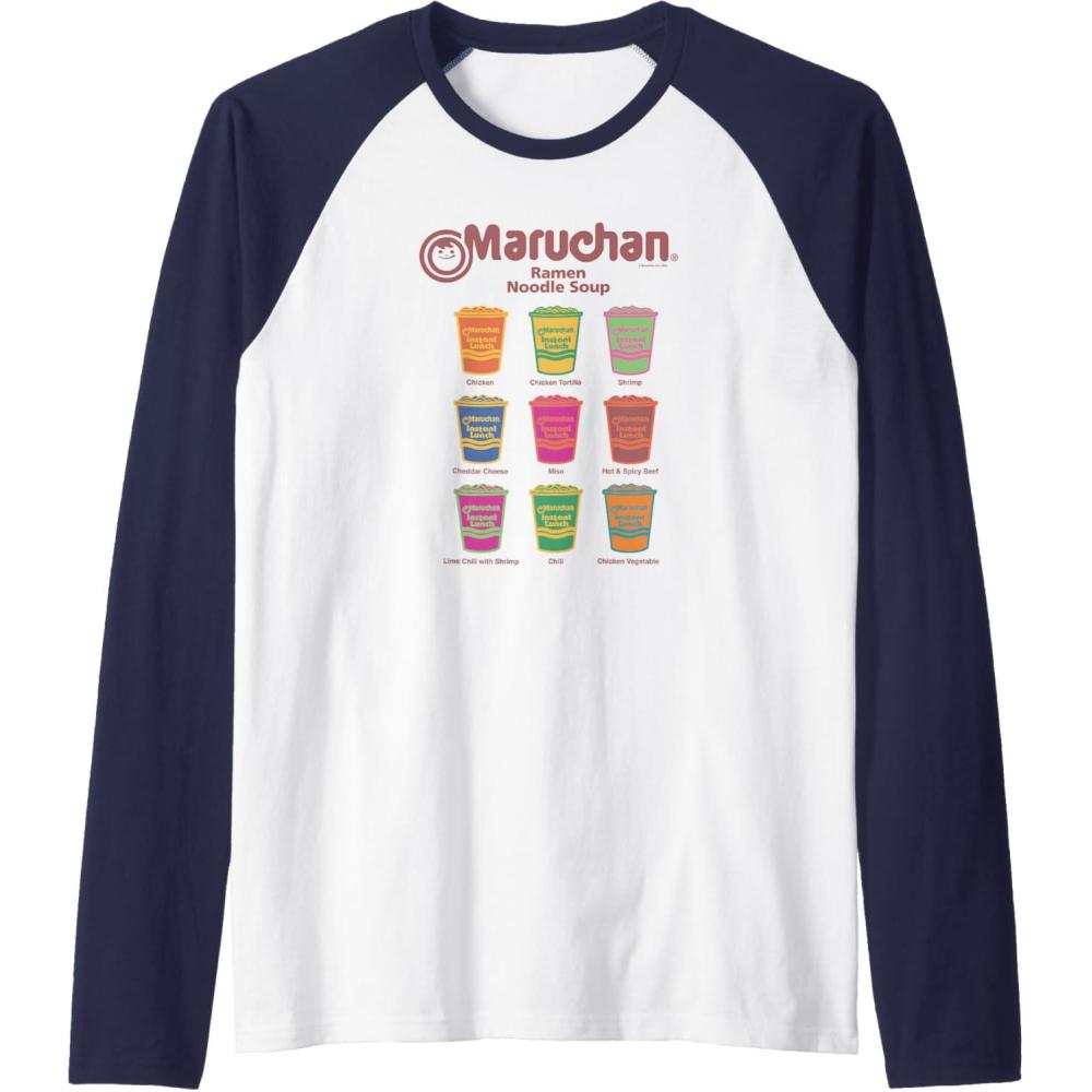 image:imageMaruchan Instant Lunch Noodle Cup Flavors Colour Pop Raglan Baseball TeeNavy BlueWhite