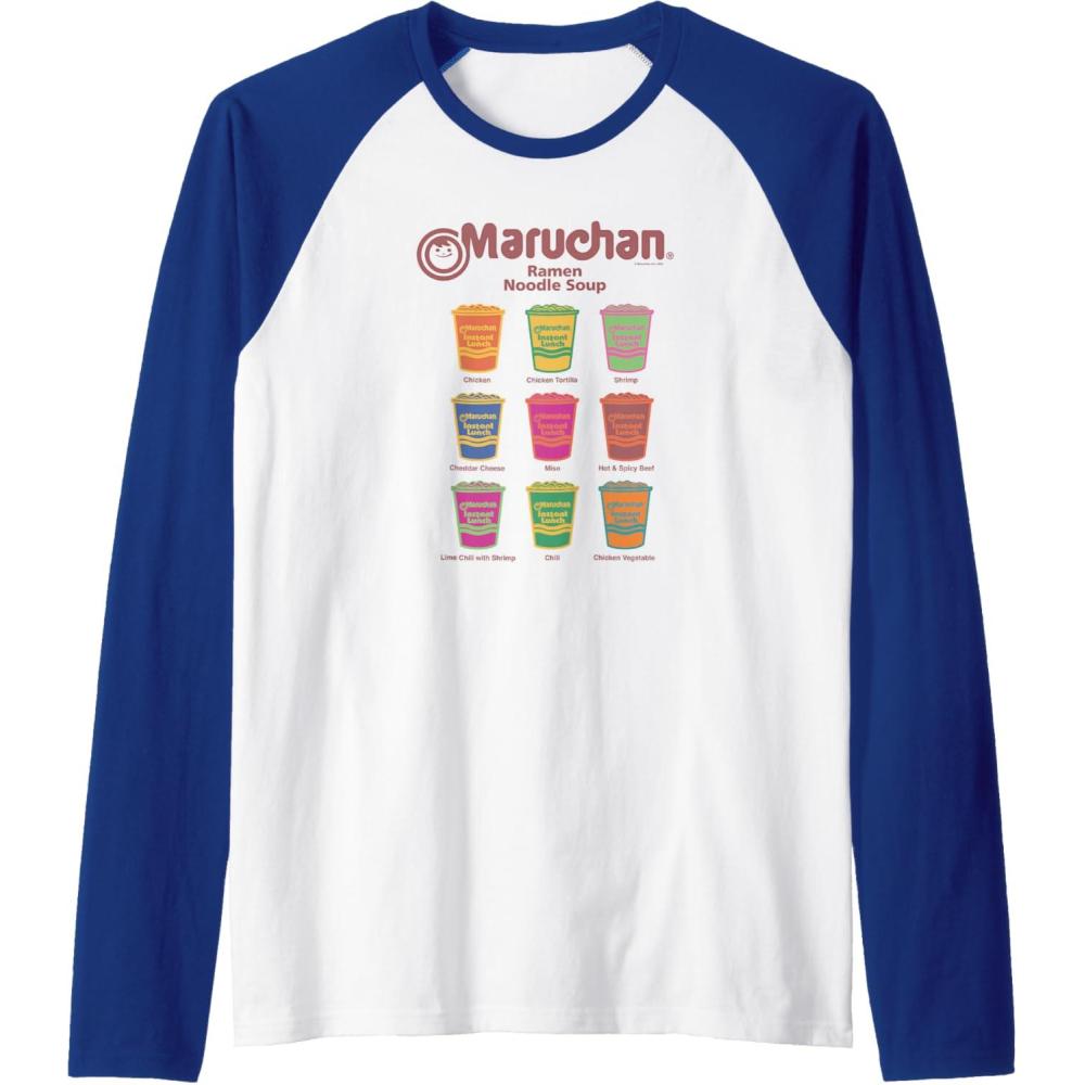 image:imageMaruchan Instant Lunch Noodle Cup Flavors Colour Pop Raglan Baseball TeeRoyal BlueWhite