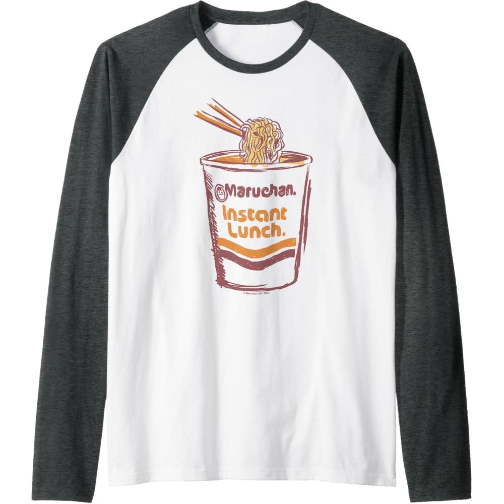 image:imageMaruchan Instant Lunch Ramen Cup Art Logo Raglan Baseball TeeDark Heather GreyWhite
