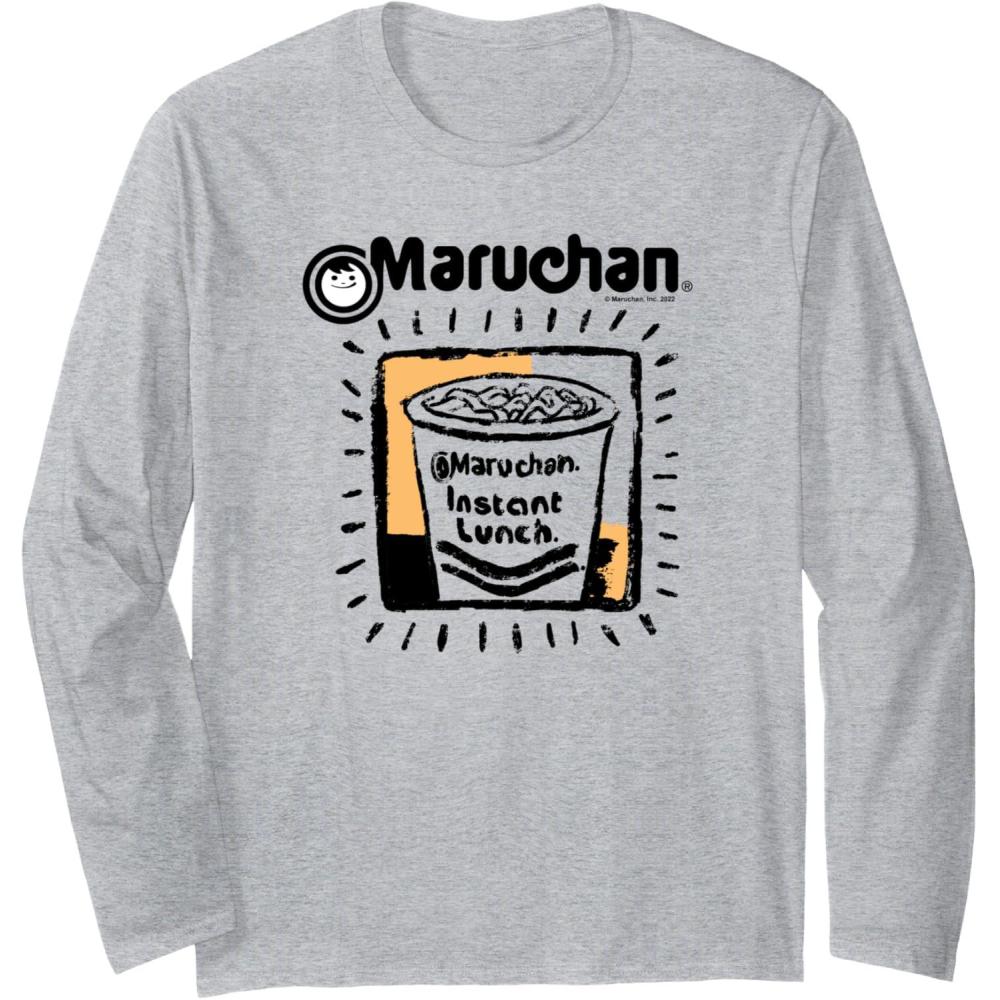 image:imageMaruchan Instant Lunch Ramen Cup Crayon Drawing Logo Long Sleeve TShirtHeather Grey