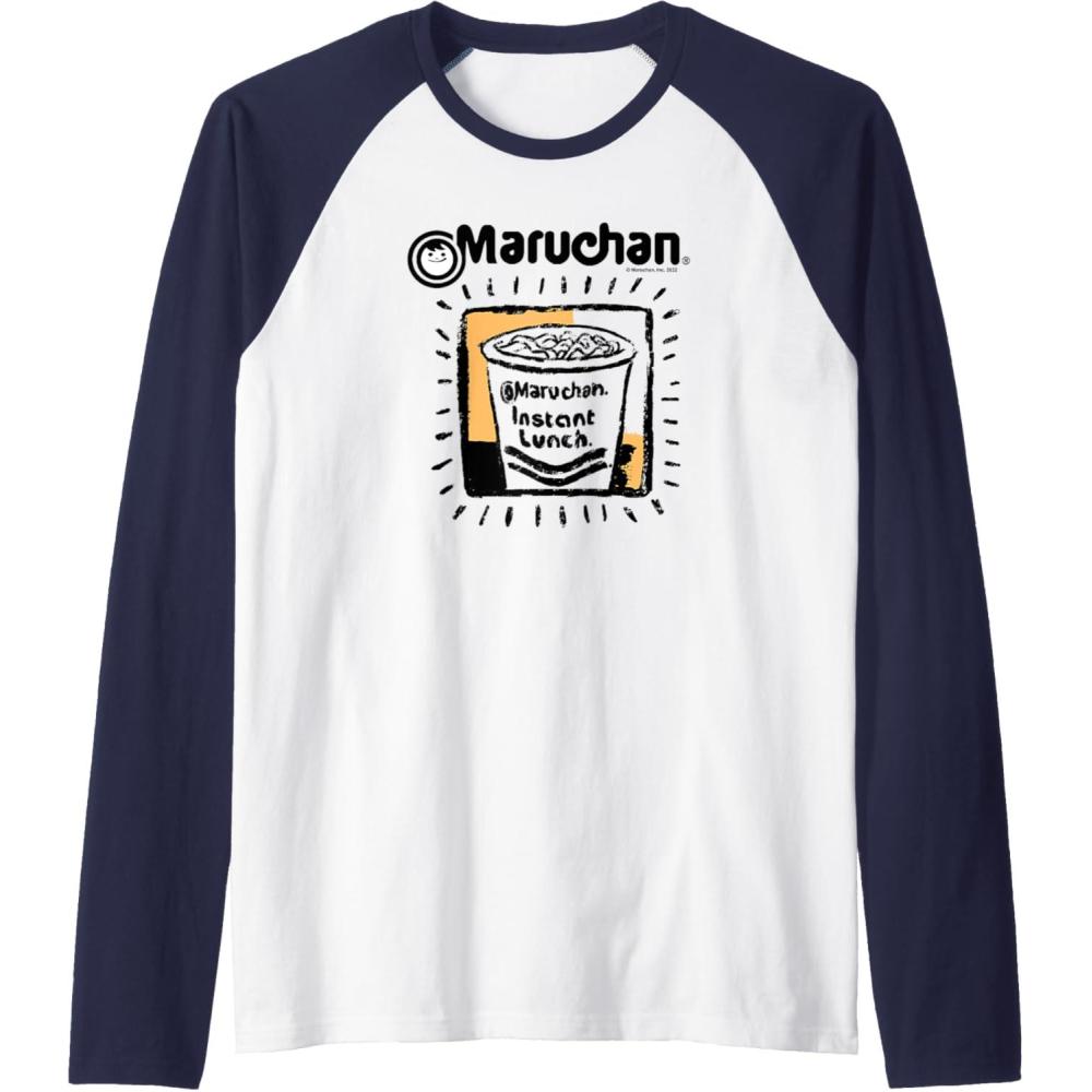 image:imageMaruchan Instant Lunch Ramen Cup Crayon Drawing Logo Raglan Baseball TeeNavy BlueWhite