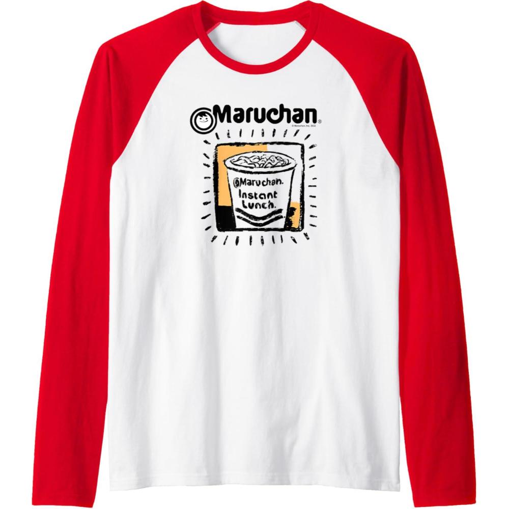 image:imageMaruchan Instant Lunch Ramen Cup Crayon Drawing Logo Raglan Baseball TeeRedWhite