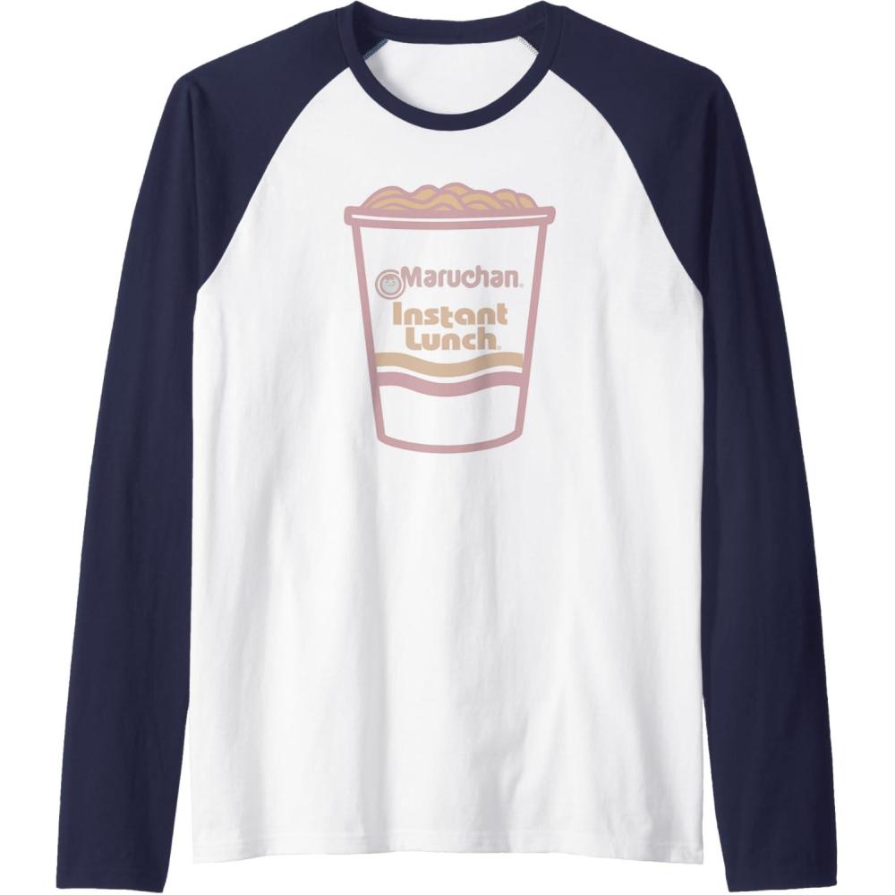 image:imageMaruchan Instant Lunch Ramen Cup Distressed Logo Raglan Baseball TeeNavy BlueWhite