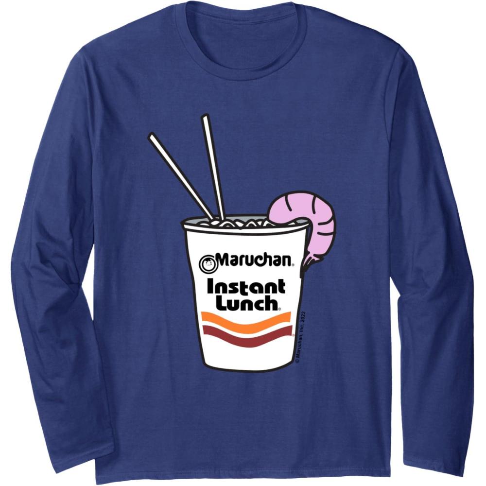 image:imageMaruchan Instant Lunch Ramen Cup Drawing Shrimp Logo Long Sleeve TShirtNavy Blue