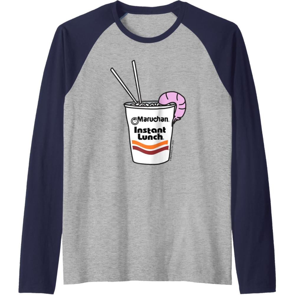 image:imageMaruchan Instant Lunch Ramen Cup Drawing Shrimp Logo Raglan Baseball TeeNavy BlueAthletic Heather