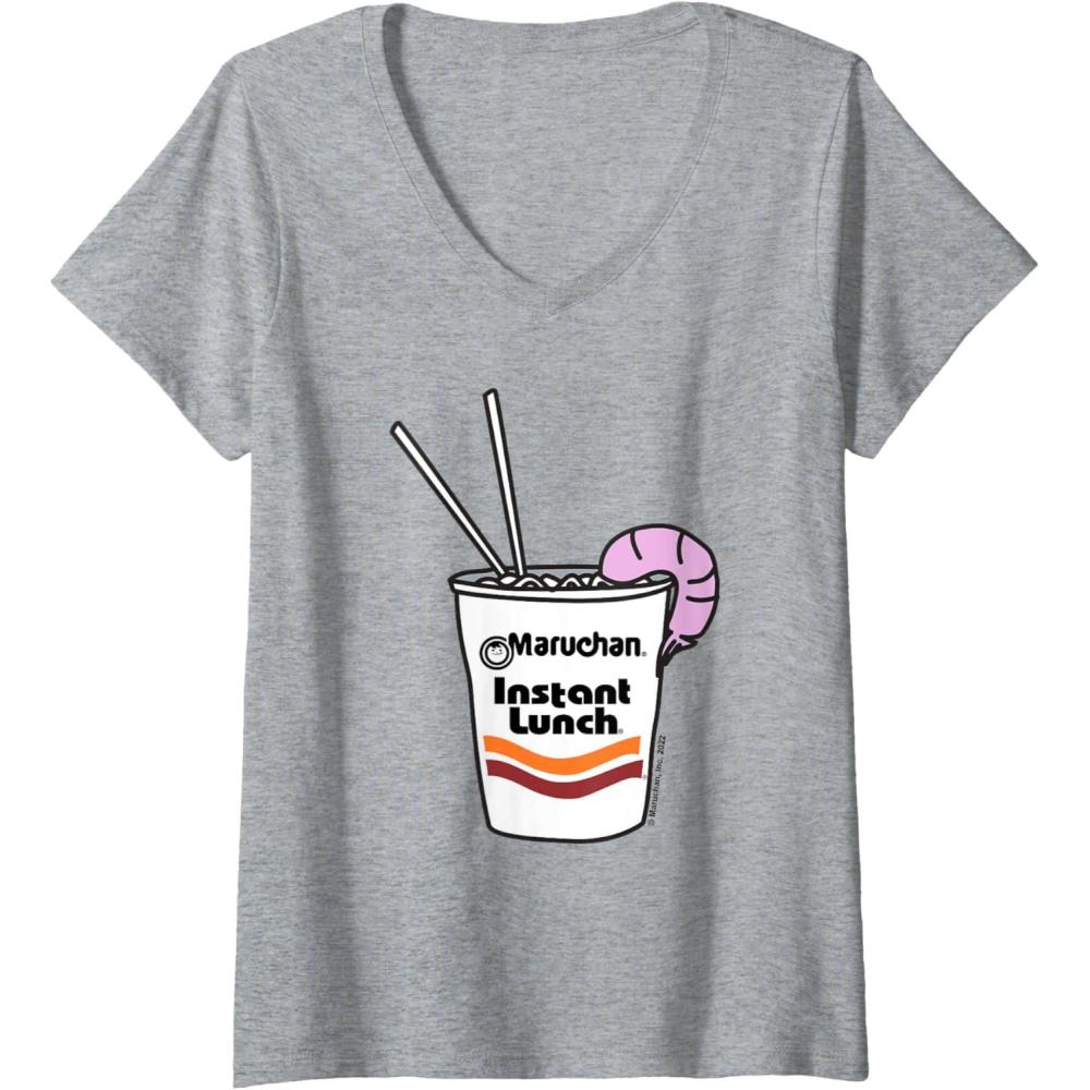 image:imageMaruchan Instant Lunch Ramen Cup Drawing Shrimp Logo VNeck TShirtHeather Grey