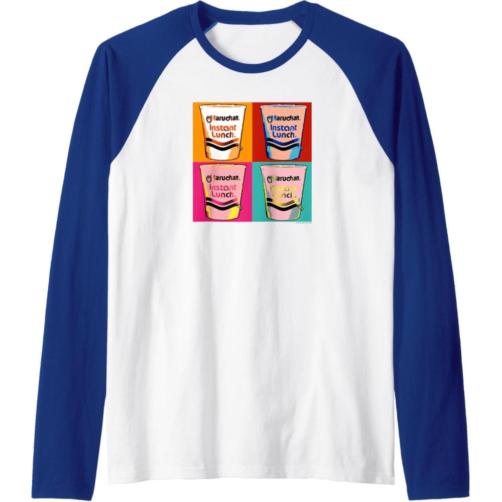 image:imageMaruchan Instant Lunch Ramen Cups Pop Art Painting Raglan Baseball TeeRoyal BlueWhite