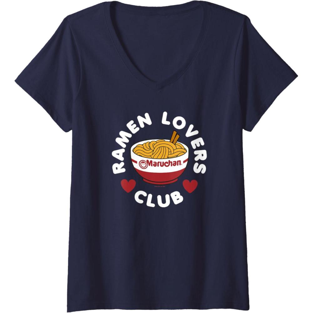 image:imageMaruchan Instant Lunch Ramen Lovers Club Cute Logo VNeck TShirtNavy Blue