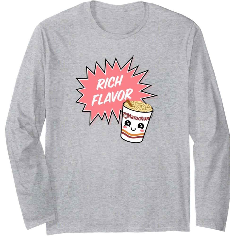 image:imageMaruchan Instant Lunch Rich Flavor Cute Noodle Cup Logo Long Sleeve TShirtHeather Grey