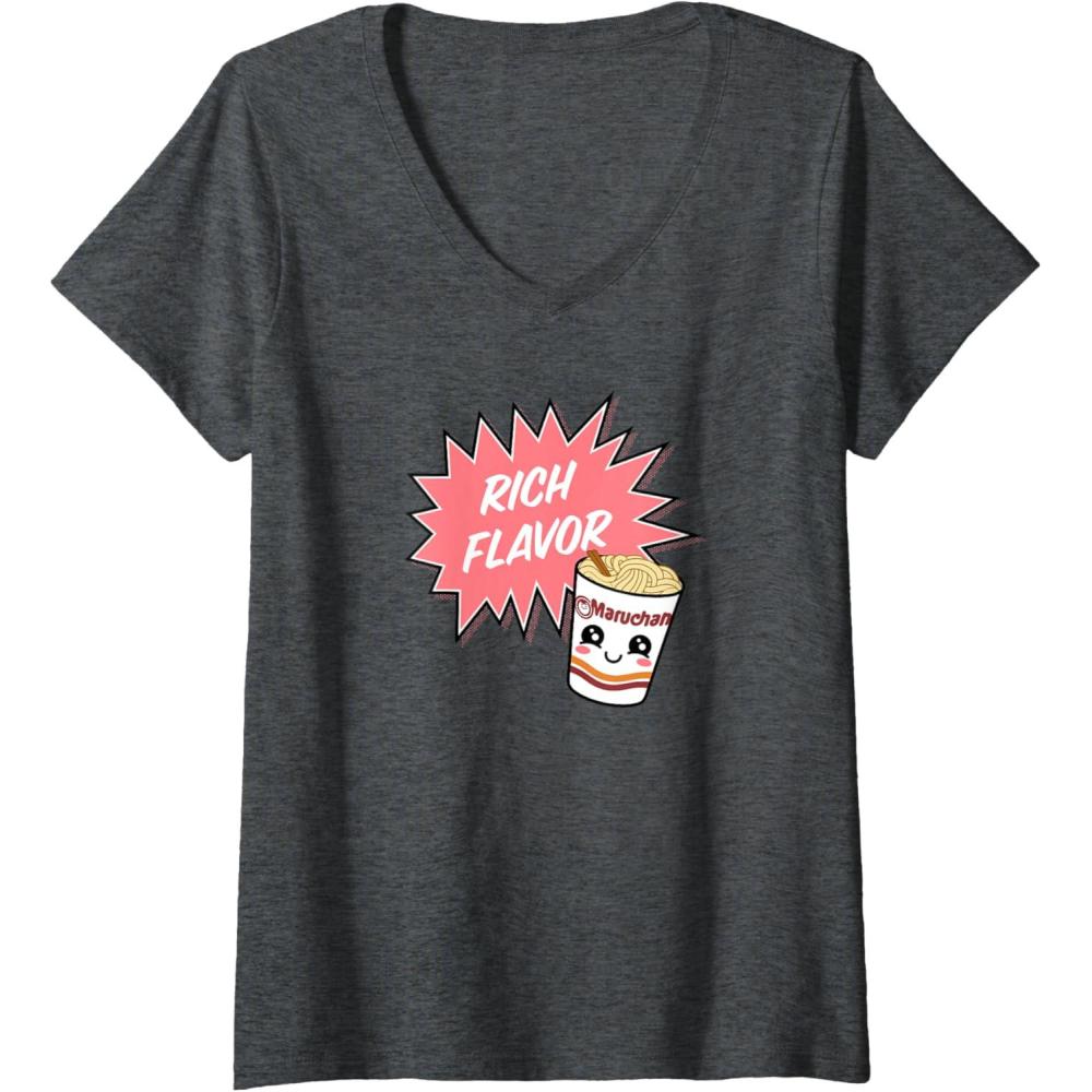 image:imageMaruchan Instant Lunch Rich Flavor Cute Noodle Cup Logo VNeck TShirtDark Heather Grey