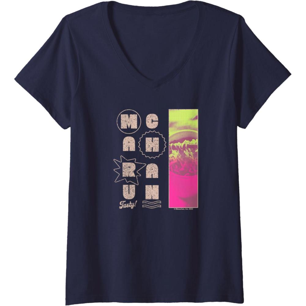 image:imageMaruchan Instant Lunch Tasty Neon Picture Retro Poster VNeck TShirtNavy Blue