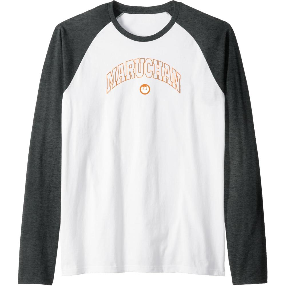 image:imageMaruchan Instant Lunch Varsity Style Font Classic Logo Raglan Baseball TeeDark Heather GreyWhite