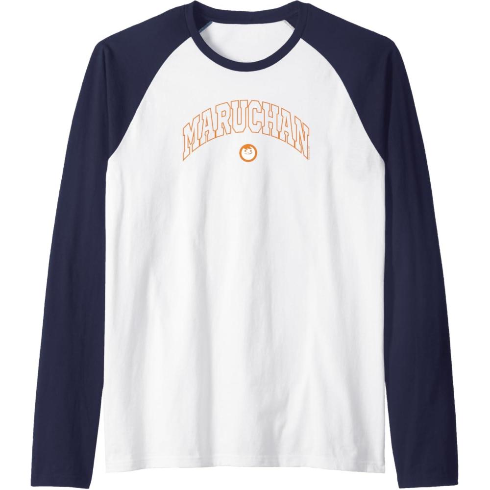 image:imageMaruchan Instant Lunch Varsity Style Font Classic Logo Raglan Baseball TeeNavy BlueWhite