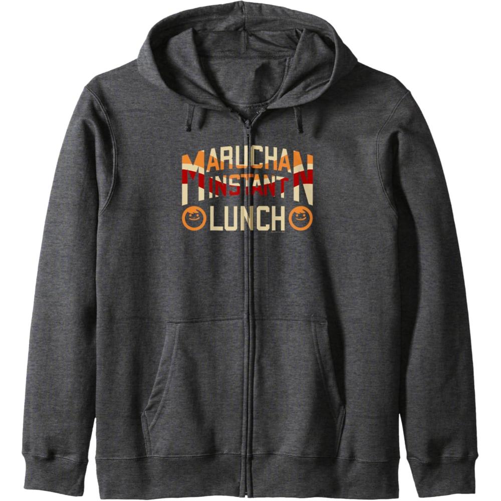 image:imageMaruchan Instant Lunch Varsity Style Font Logo Zip HoodieDark Heather Grey