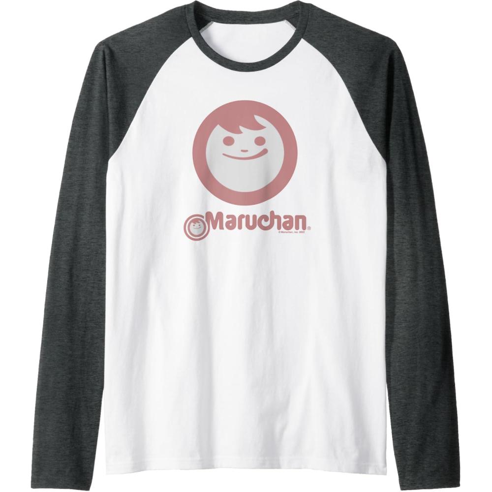 image:imageMaruchan Instant Smile Big Face Logo Raglan Baseball TeeDark Heather GreyWhite
