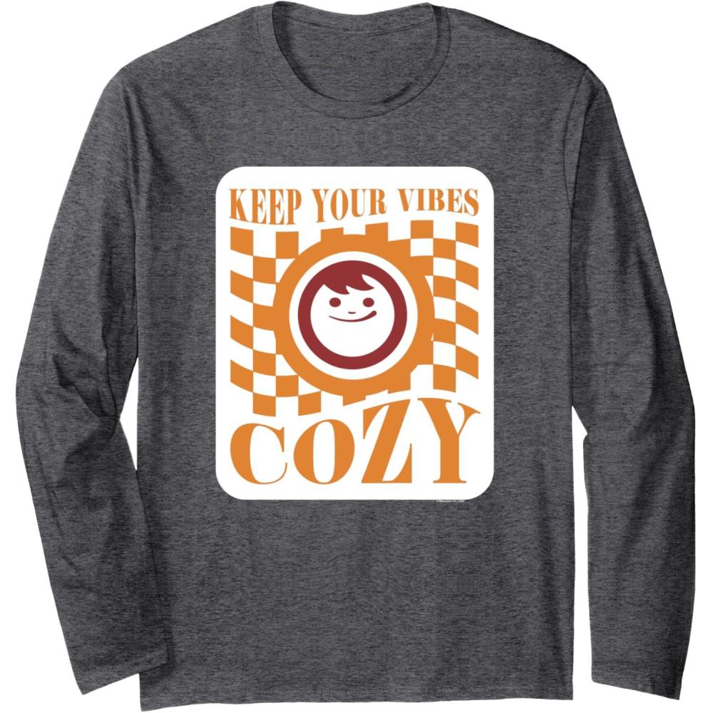 image:imageMaruchan Keep Your Vibes Cozy Checker Smiley Face Logo Long Sleeve TShirtDark Heather Grey