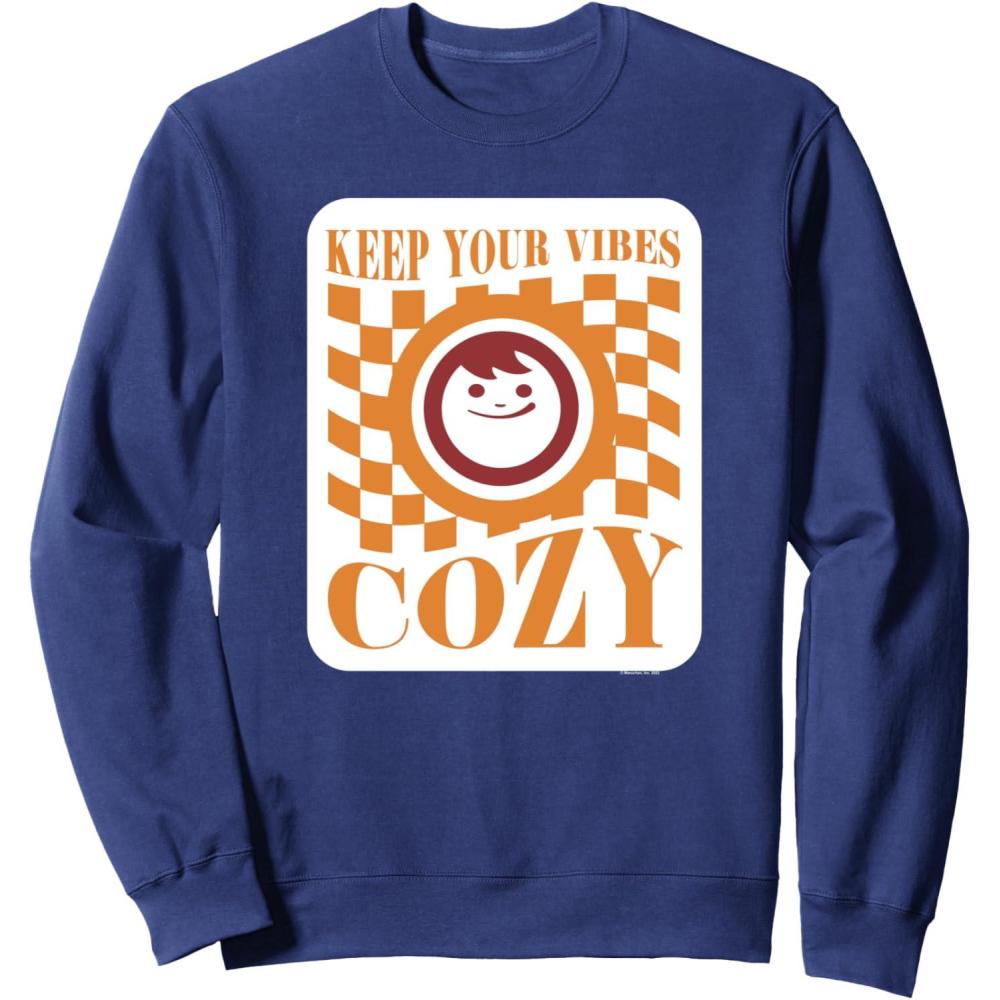 image:imageMaruchan Keep Your Vibes Cozy Checker Smiley Face Logo SweatshirtNavy Blue
