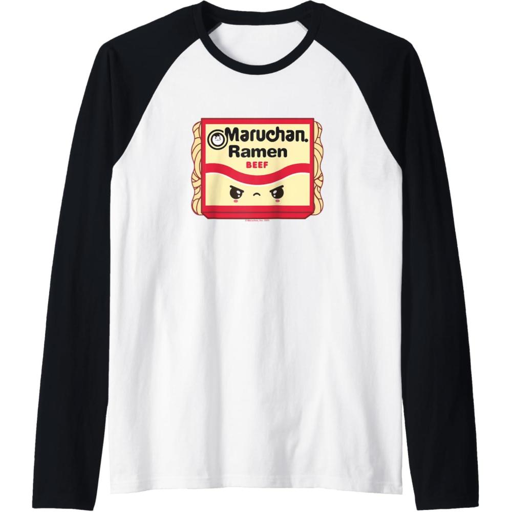 image:imageMaruchan Ramen Beef Flavor Angry Kawaii Package Raglan Baseball TeeBlackWhite
