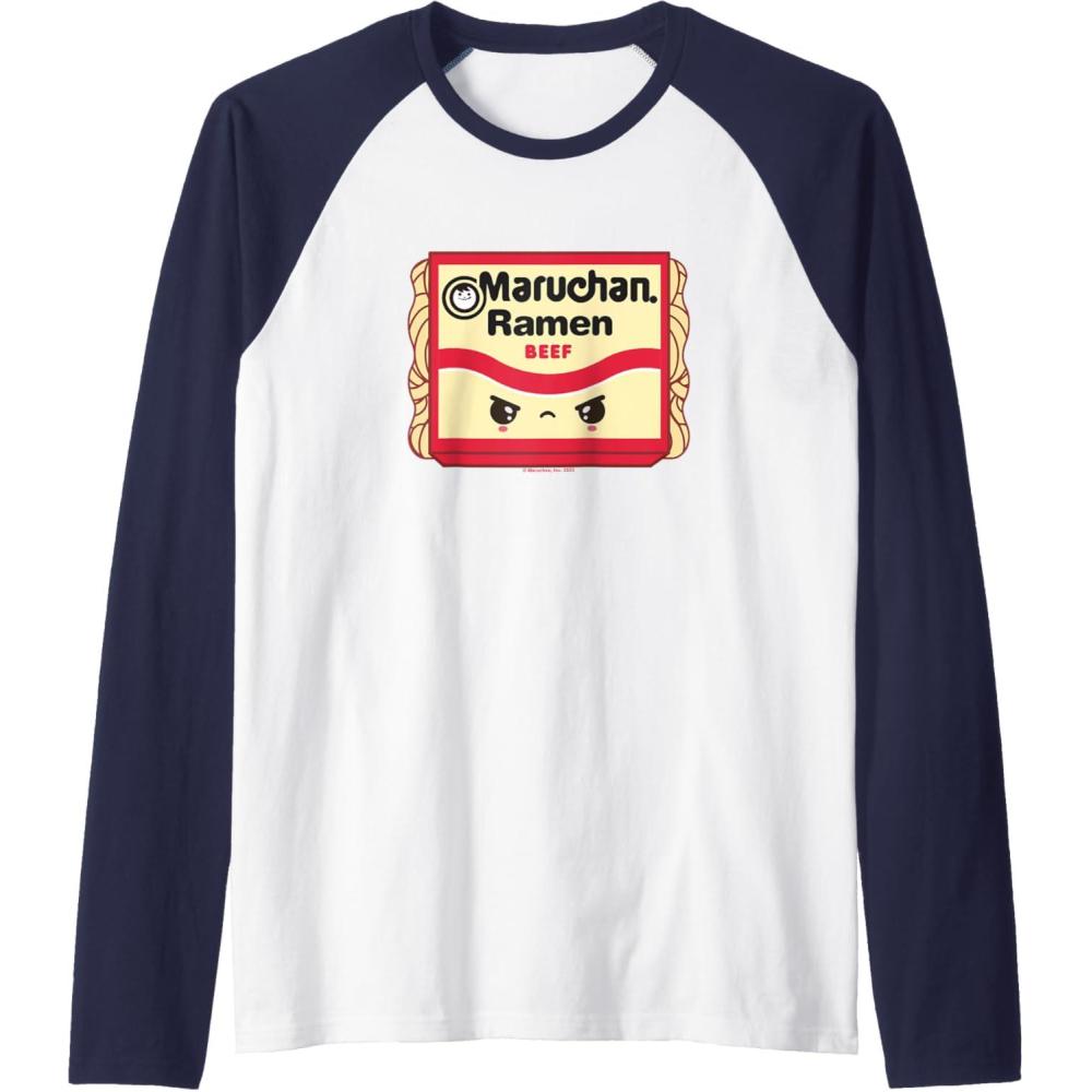 image:imageMaruchan Ramen Beef Flavor Angry Kawaii Package Raglan Baseball TeeNavy BlueWhite