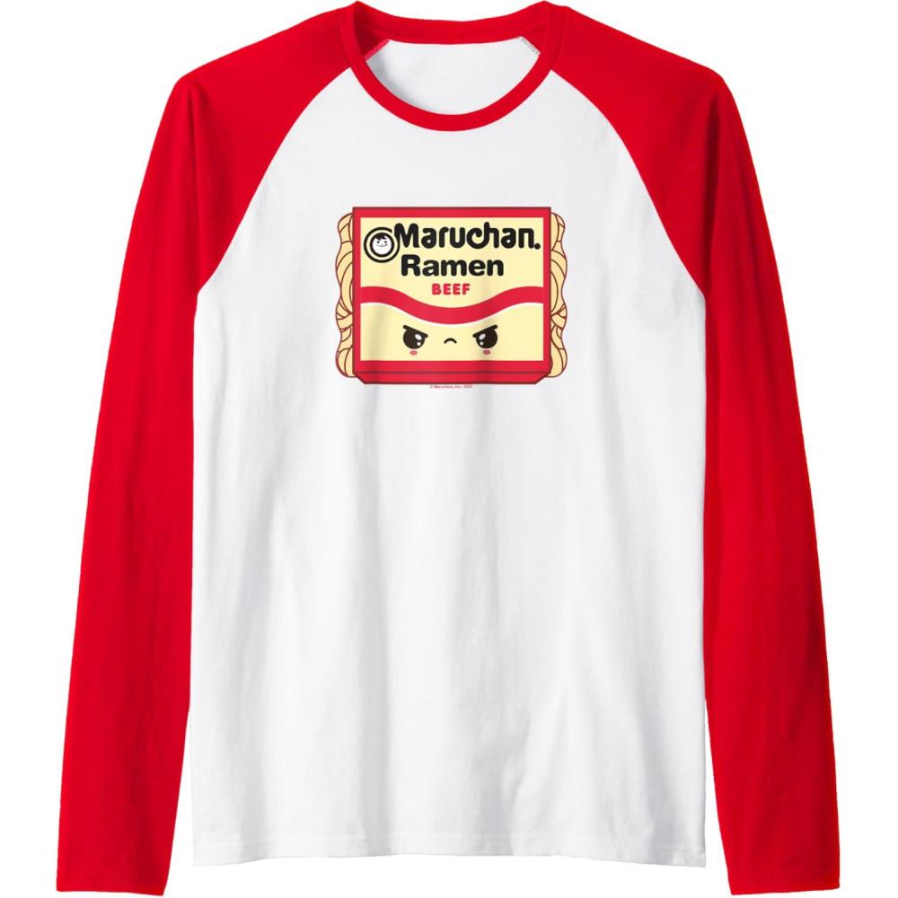 image:imageMaruchan Ramen Beef Flavor Angry Kawaii Package Raglan Baseball TeeRedWhite