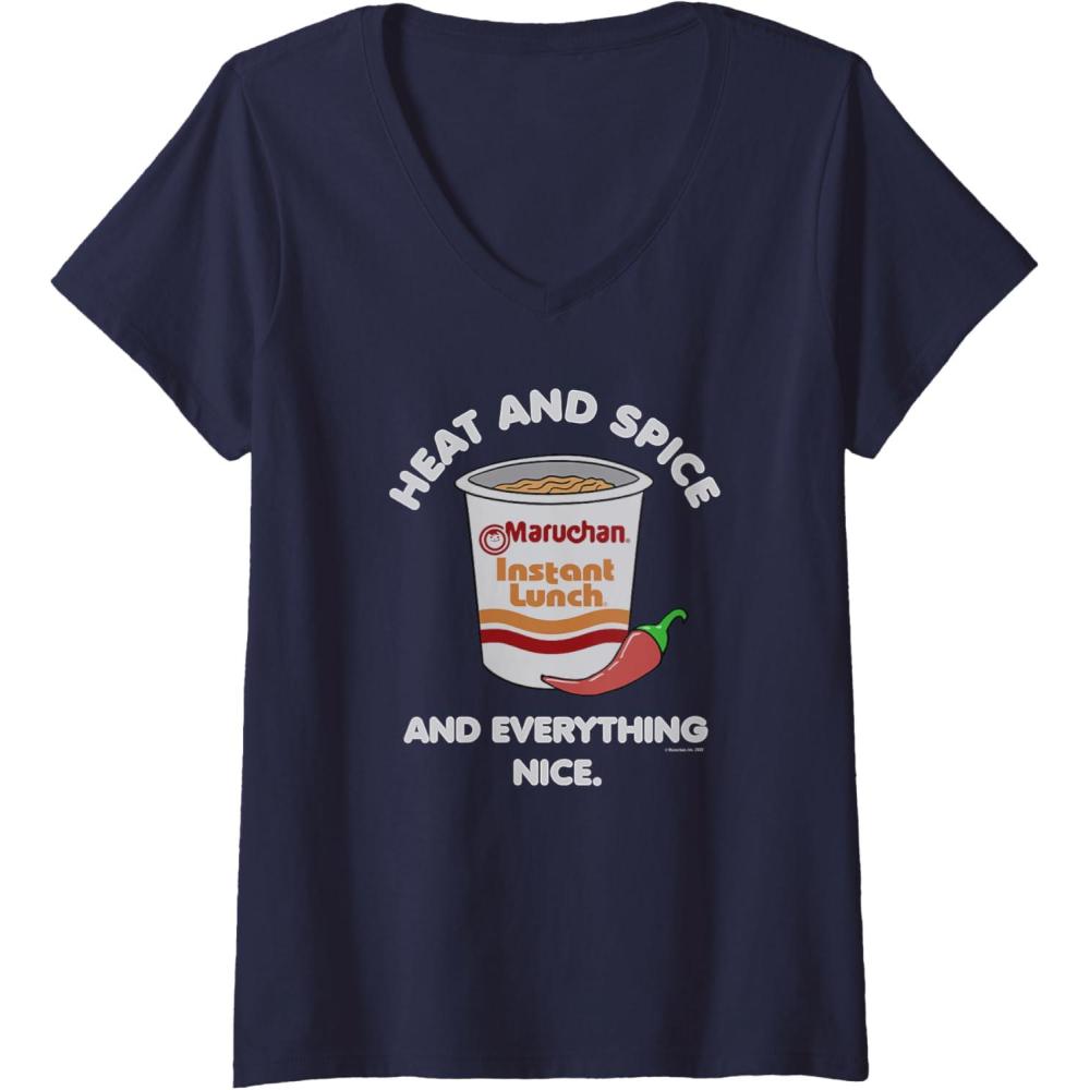 image:imageMaruchan Ramen Cup Heat And Spice Food Quote VNeck TShirtNavy Blue