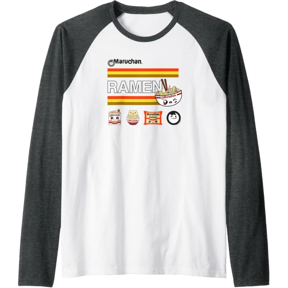 image:imageMaruchan Ramen Cute Anime Faces Logo Raglan Baseball TeeDark Heather GreyWhite