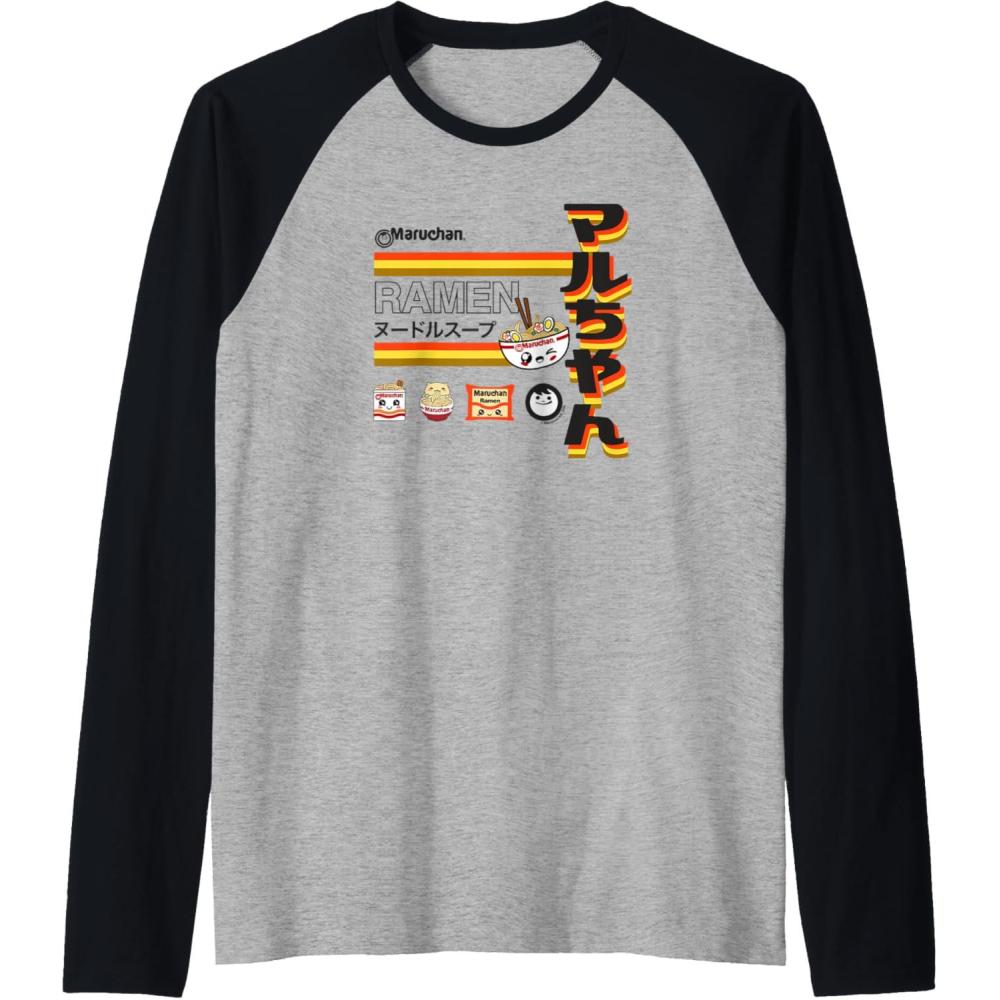 image:imageMaruchan Ramen Cute Anime Faces Poster Raglan Baseball TeeBlackAthletic Heather
