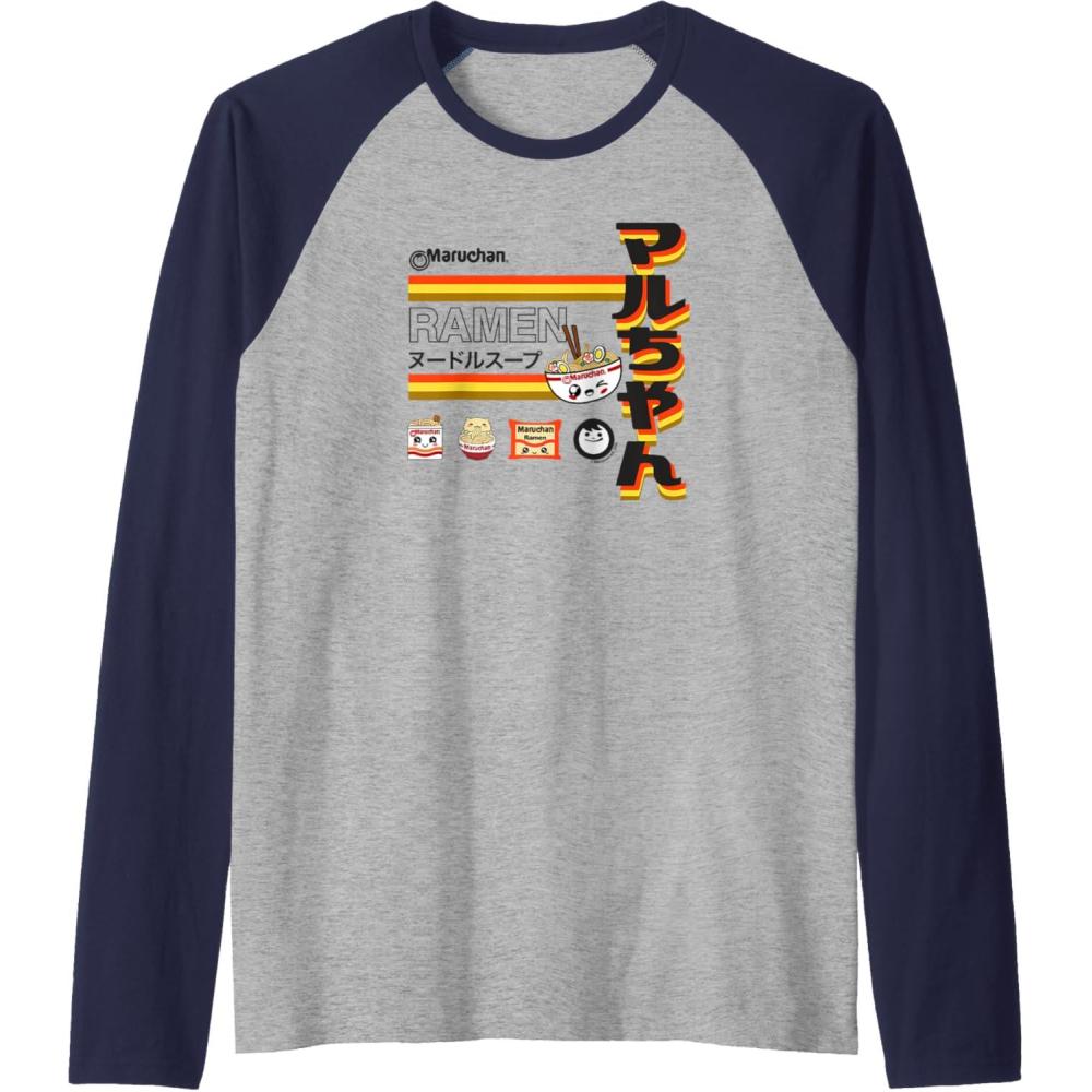 image:imageMaruchan Ramen Cute Anime Faces Poster Raglan Baseball TeeNavy BlueAthletic Heather