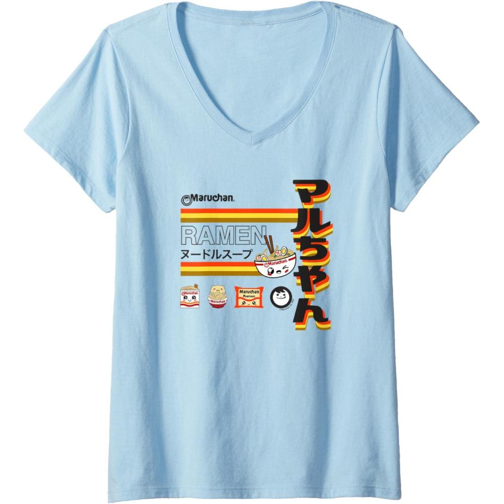 image:imageMaruchan Ramen Cute Anime Faces Poster VNeck TShirtBaby Blue