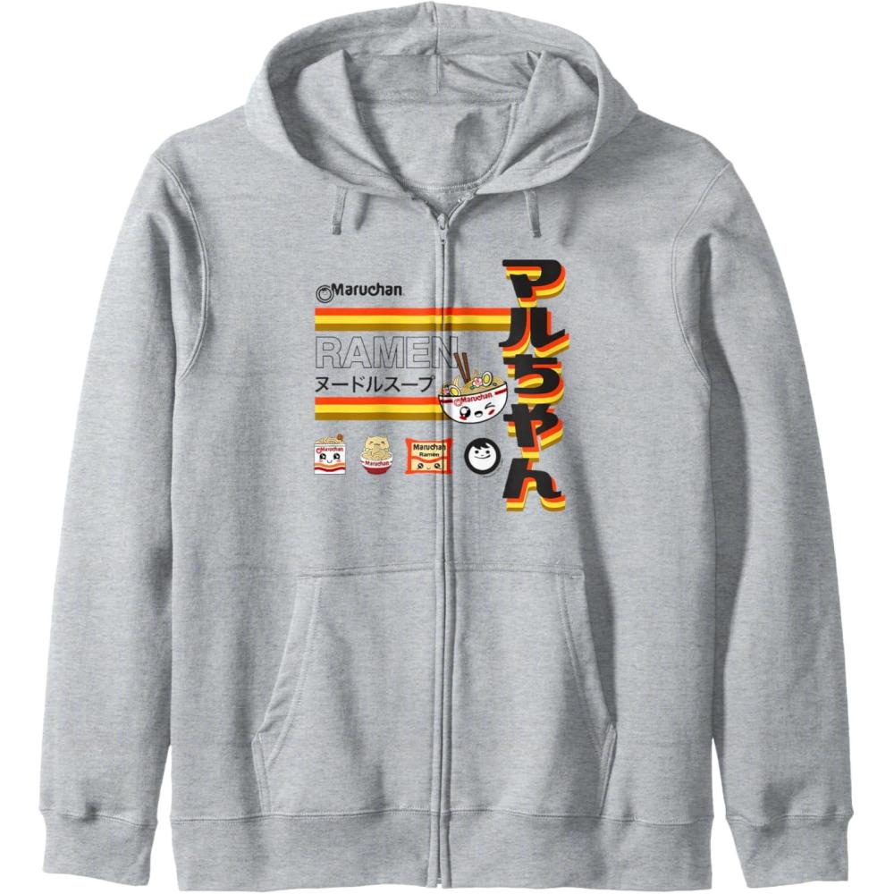 image:imageMaruchan Ramen Cute Anime Faces Poster Zip HoodieHeather Grey