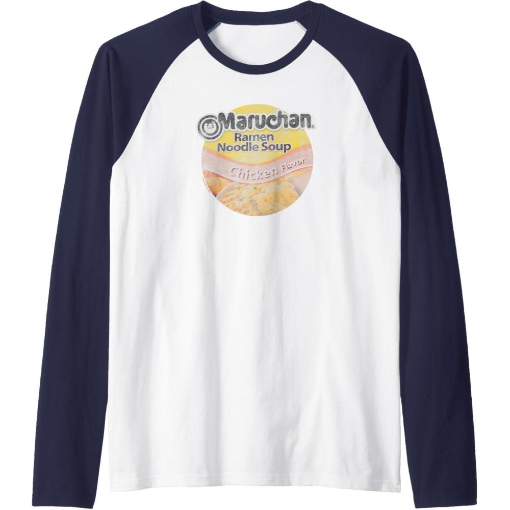 image:imageMaruchan Ramen Noodle Soup Chicken Flavor Vintage Logo Raglan Baseball TeeNavy BlueWhite