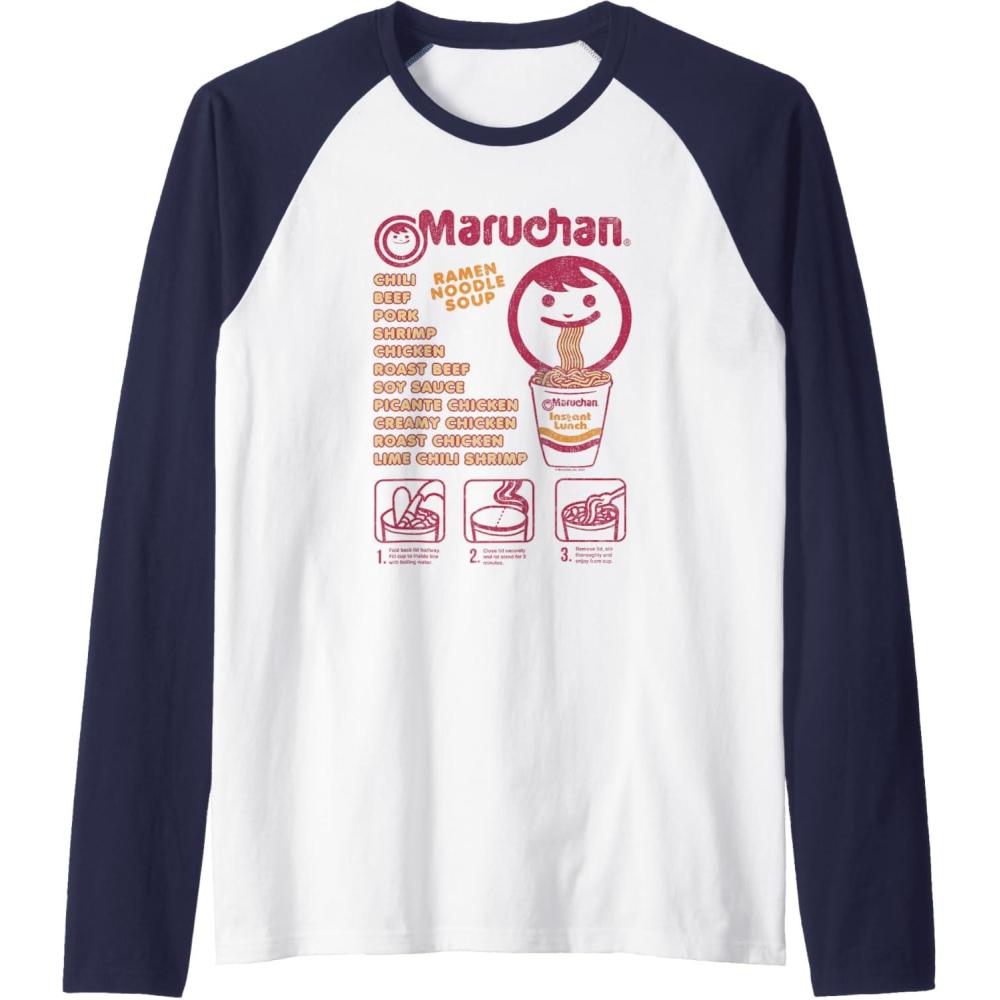 image:imageMaruchan Ramen Noodle Soup Preparation Steps Distressed Raglan Baseball TeeNavy BlueWhite