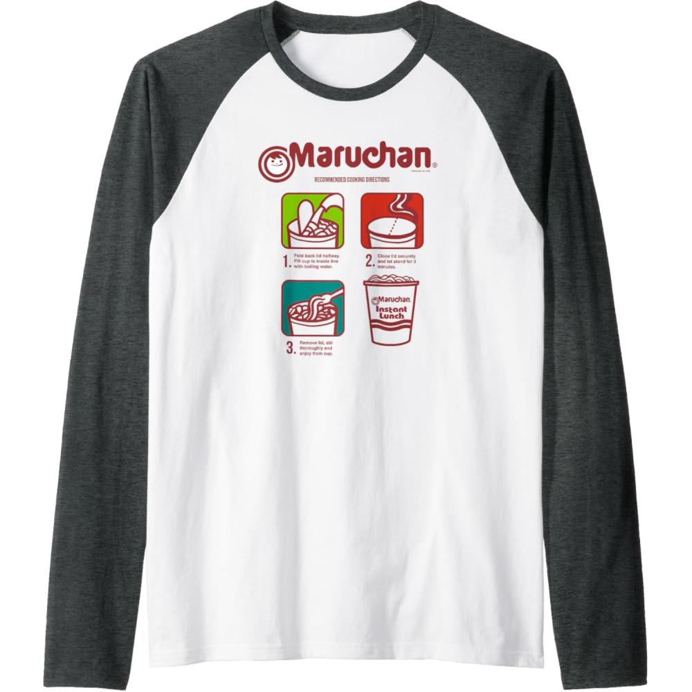 image:imageMaruchan Recommended Cooking Directions Symbols Raglan Baseball TeeDark Heather GreyWhite
