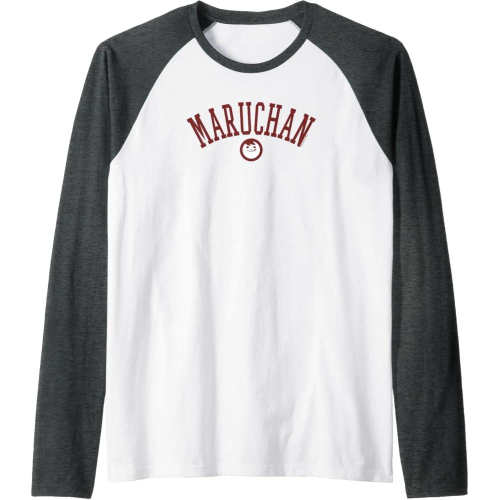 image:imageMaruchan Uni Style Classic Happy Face Logo Raglan Baseball TeeDark Heather GreyWhite