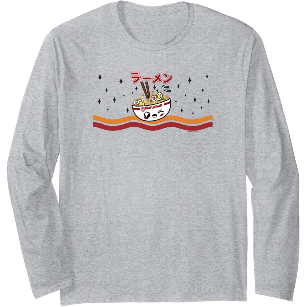 image:imageMaruchan Winking Anime Noodle Bowl Long Sleeve TShirtHeather Grey