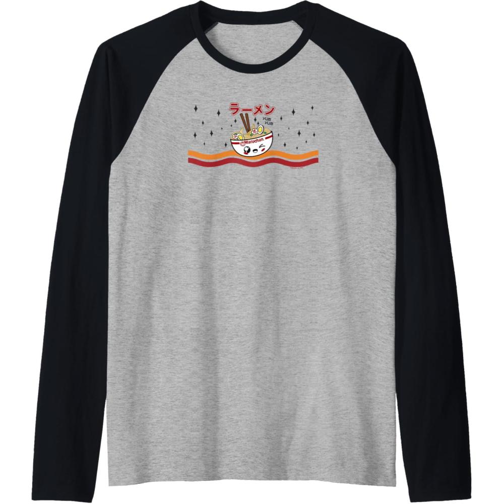 image:imageMaruchan Winking Anime Noodle Bowl Raglan Baseball TeeBlackAthletic Heather