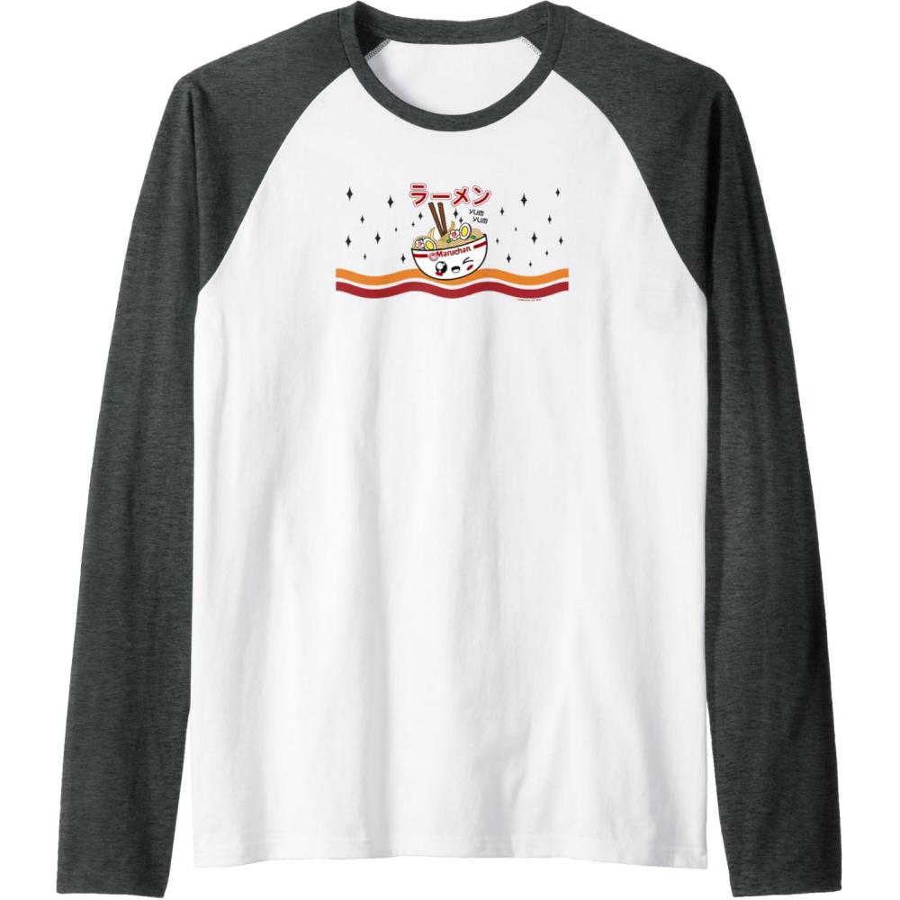 image:imageMaruchan Winking Anime Noodle Bowl Raglan Baseball TeeDark Heather GreyWhite