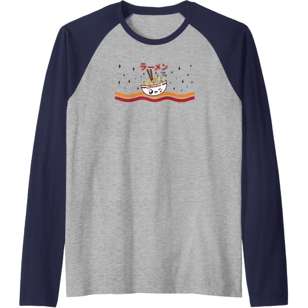 image:imageMaruchan Winking Anime Noodle Bowl Raglan Baseball TeeNavy BlueAthletic Heather