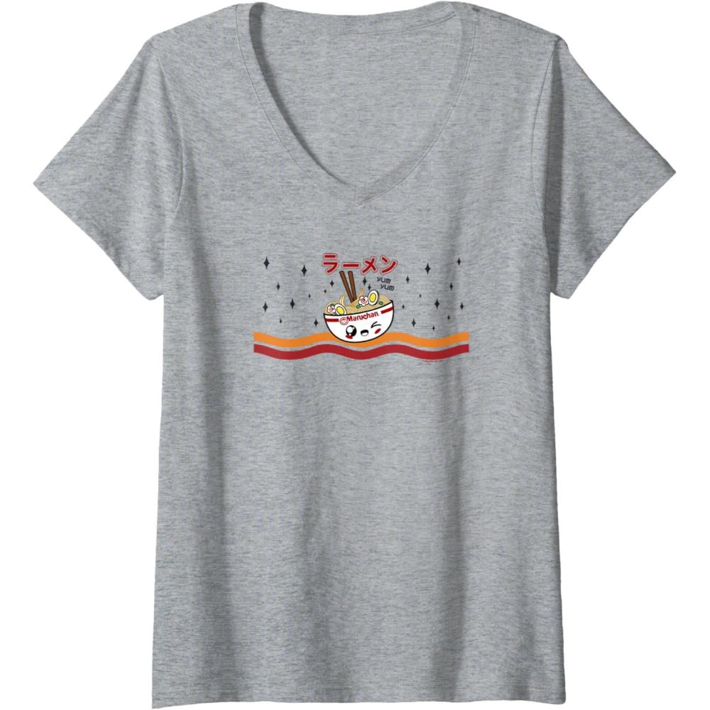 image:imageMaruchan Winking Anime Noodle Bowl VNeck TShirtHeather Grey